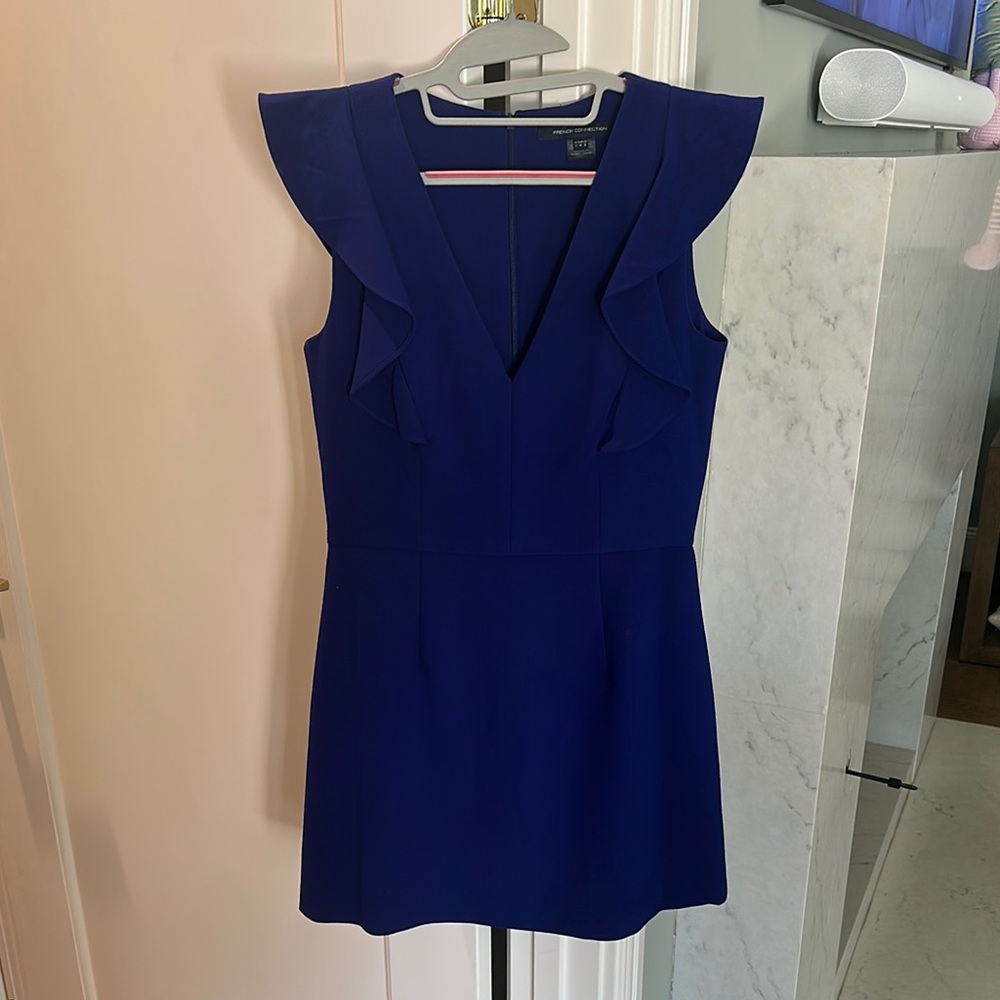 French Connection Blue Sheath Mini Dress V-Neck Sleeveless